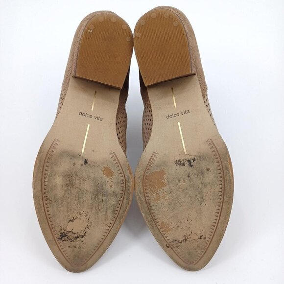 Dolce Vita Sher Perforated Ankle Booties Taupe Brown Women's 7 Leather Boho - Picture 8 of 10